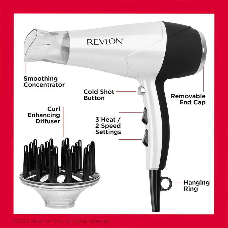 Revlon معزز الحجم، مجفف شعر مع موزع لتعزيز التجعيد | زيادة الحجم، تقليل التجاعيد والأضرار، تجفيف سريع، 1875 واط (أبيض) - Image 5